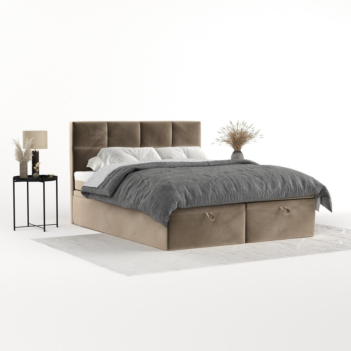 BOXBETT Tessa 180/200 cm Taupe im Paros Stoff - Taupe/Schwarz, Holz/Holzwerkstoff (180/200cm) - AltaBeds