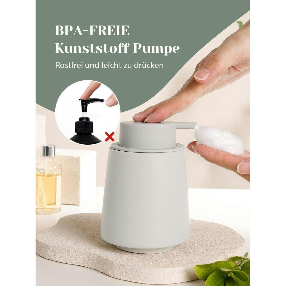 SCHAUMSEIFENSPENDER Keramik Grau 400 ml - Grau, Keramik (9.5/12.9/9.5cm)
