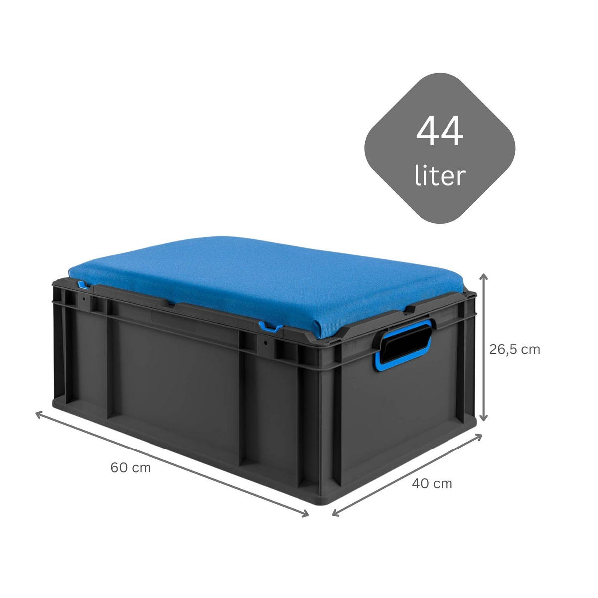 EUROBOX NextGen Seat Box Blau, HxBxT 26,5x40x60cm, 44 Liter, Griffe offen, Schwarz - Schwarz, Kunststoff (40/26.5/60cm) - PROREGAL