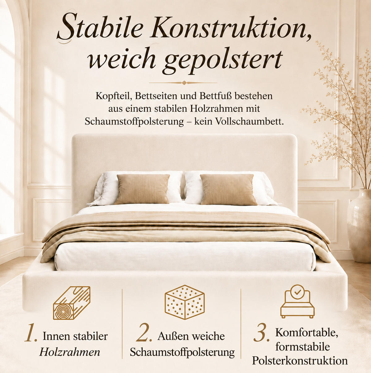 POLSTERBETT mit Lattenrost aus Chenille 180x200 cm Beige mit gepolstertem Kopfteil - Beige, Textil (180/200cm) - Modfu
