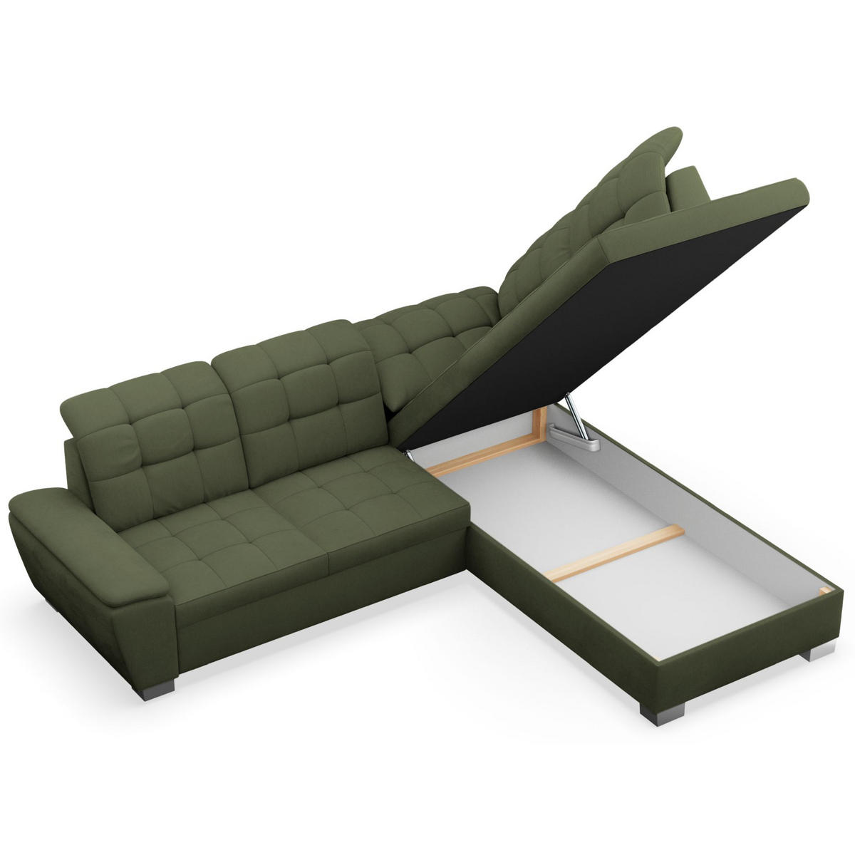 ECKSOFA Jamaal Khaki rechtsseitig - Schwarz/Grün, Textil (258/212cm) - Selsey