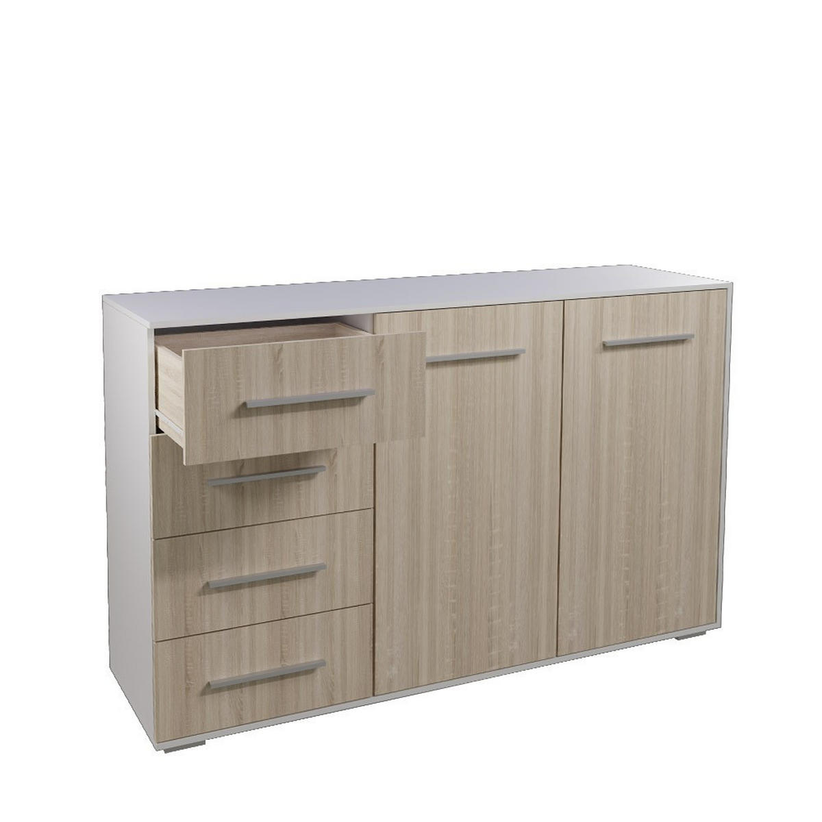 KOMMODE Frida 01 2D4S Weiss/Sonoma 135 cm - Alufarben/Weiß, Holzwerkstoff/Kunststoff (135/95/45cm) - imoebel24