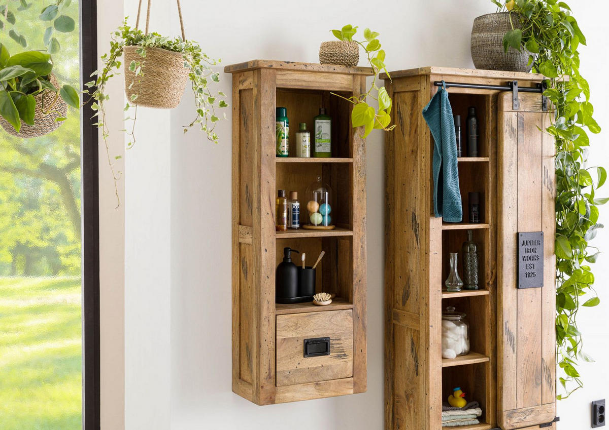 HÄNGESCHRANK Mango 50x26x120 natur lackiert RAILWAY #180 - Braun, Holz (50/120/26cm) - Massivmoebel24