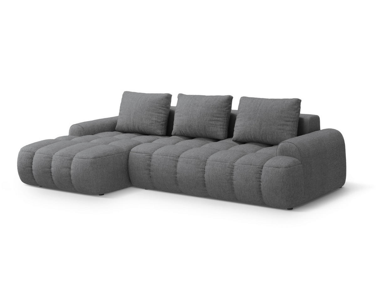 AUSKLAPPBARES-ECKSOFA links mit Container Linz aus strukturiertem Stoff grau 3 Sitzplätze - Grau, Textil (142/275cm) - Cosmopolitan Design