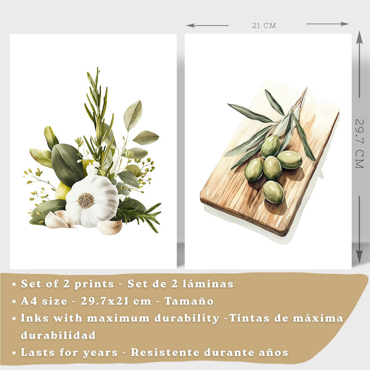 PLAKAT Sada 2 Vintage olivy A4 bez rámu - čirá, papír (29.7/1/21cm) - Nacnic