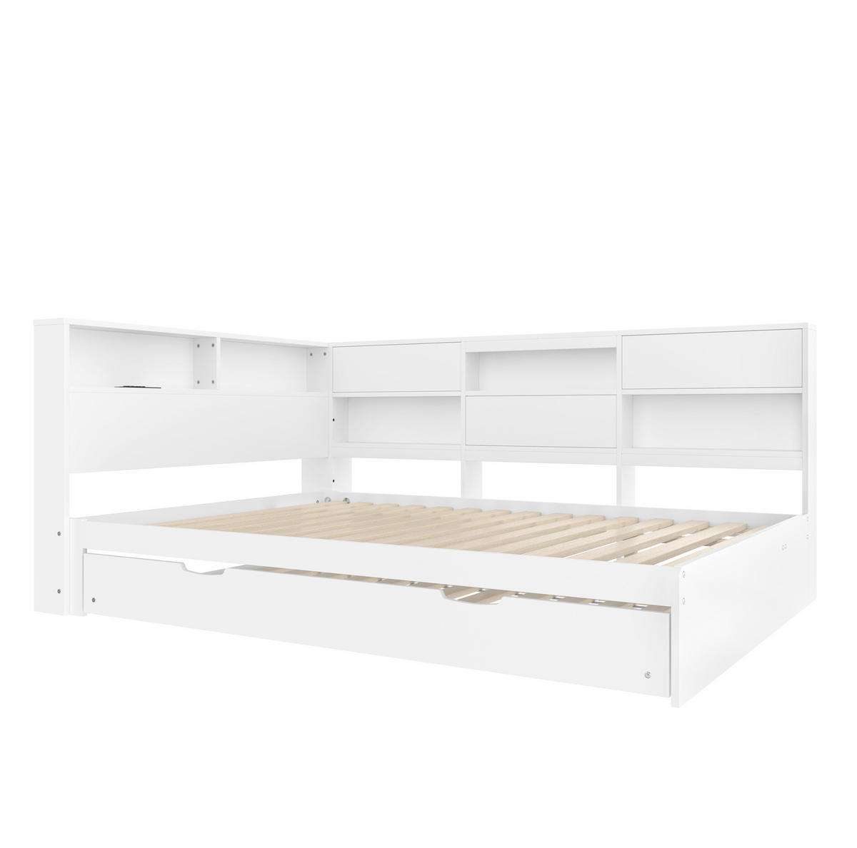 BETT 140/200 cm mit Kopfteil und Ausziehbett in Weiß - Weiß, Holzwerkstoff (140/200cm) - BEAOK