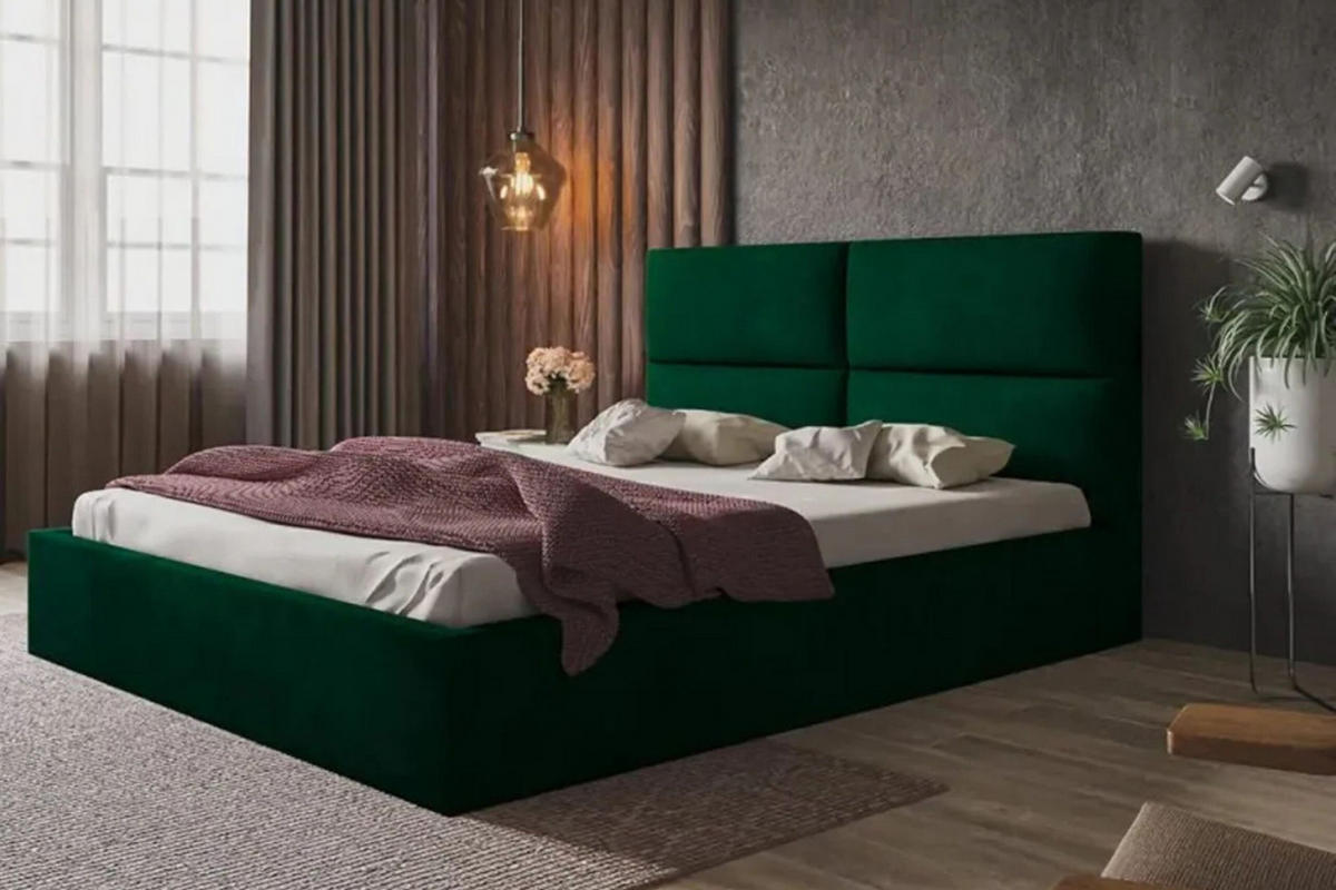 POLSTERBETT SIM 6 mit Kopfteil, 120 x 200 cm mit Bettkasten und Lattenrost aus Holz, Velourstoff, Farbe: Grün - Grün, Holz/Kunststoff (120/200cm) - Sepro Meble
