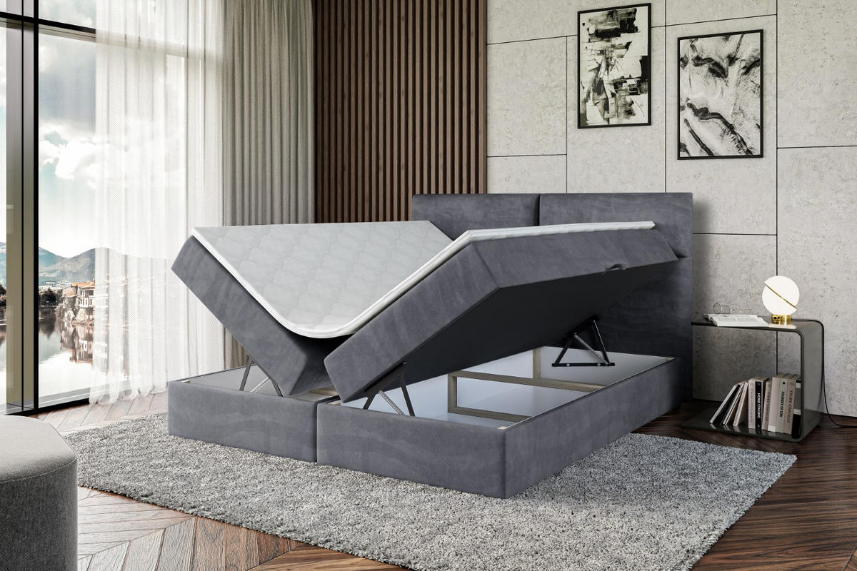 BOXBETT mit Matratze H3 und Lattenrost - BOXI3 - 120x200 cm Dunkelgrau - Dunkelgrau, Holzwerkstoff (120/200cm) - ALTDECOR