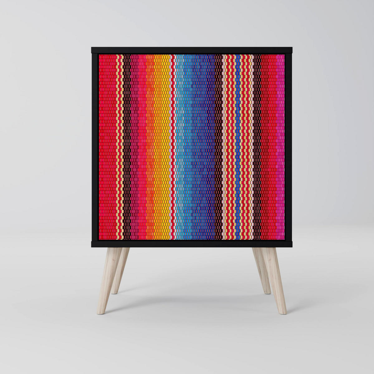 SIDEBOARD ETHNIC MEXICAN, Schwarz, 57,5x42x70,5 cm, Schwarze Metall-Sternfüße - Multicolor/Schwarz, Holzwerkstoff/Metall (57.5/70.5/42cm) - SpaceRebels