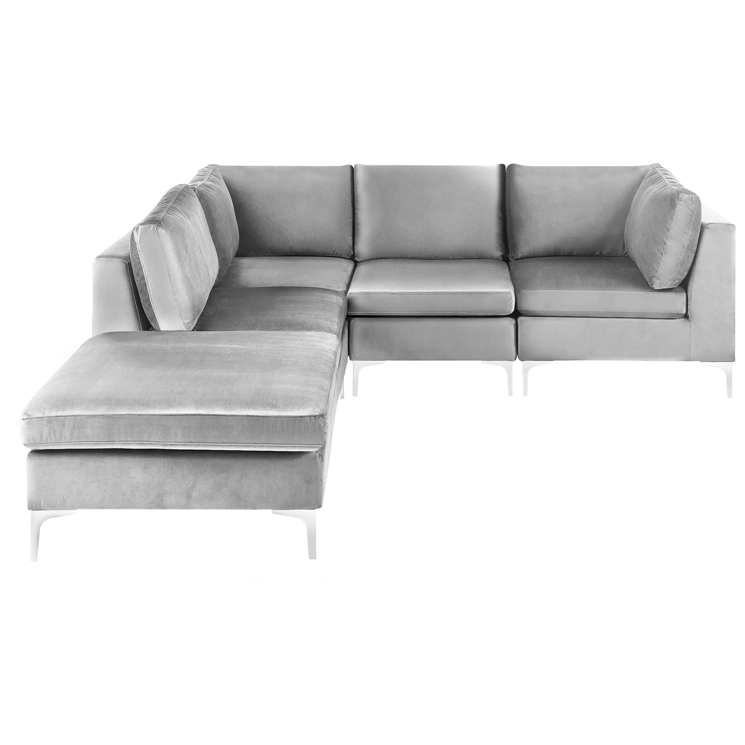 ECKSOFA Modul 4-Sitzer rechtsseitig Grau Samtstoff mit Ottomane Evja - Dunkelgrau, Textil (235/150cm) - Beliani