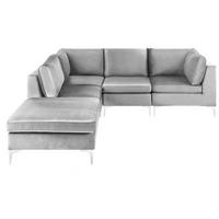 ECKSOFA Modul 4-Sitzer rechtsseitig Grau Samtstoff mit Ottomane Evja - Dunkelgrau, Textil (235/150cm) - Beliani