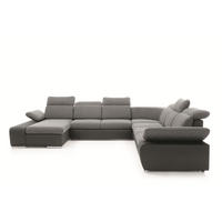 WOHNLANDSCHAFT TRENTO Grau Geflochtener Stoff mit Schlaffunktion - Grau, Holz (355/100/355cm) - MASSENO