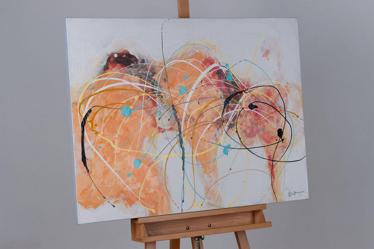 RUČNE MAĽOVANÝ AKRYLOVÝ OBRAZ 100/75 cm, biely, abstraktný geometrický motív - biela, drevo/textil (100/75cm) - KUNSTLOFT
