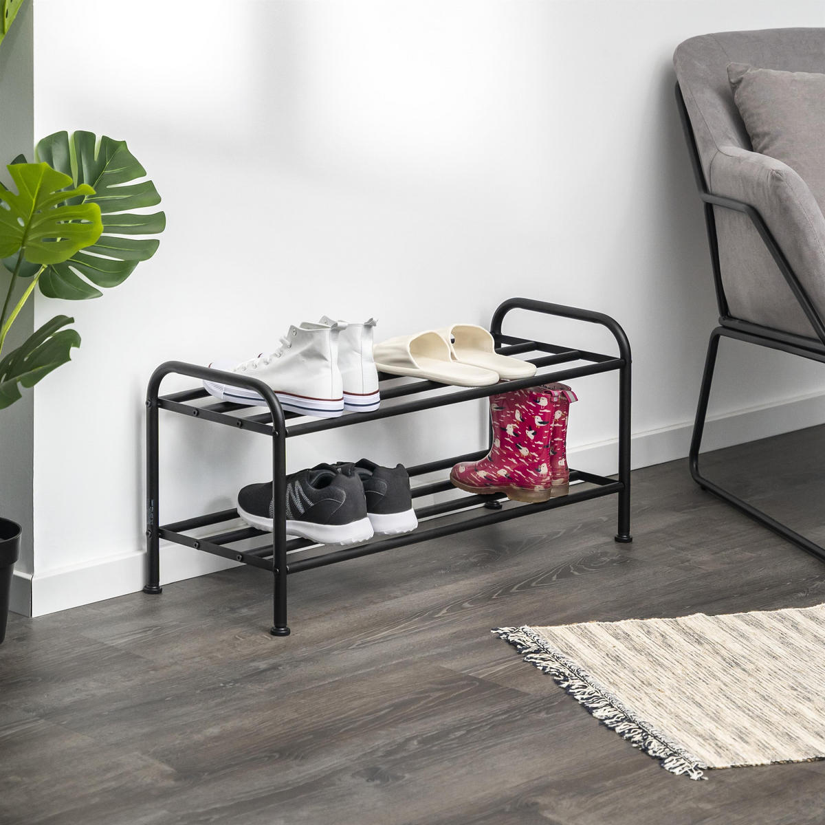 SCHUHREGAL, schwarz - Schwarz, Metall (79.5/36/31cm) - eluno