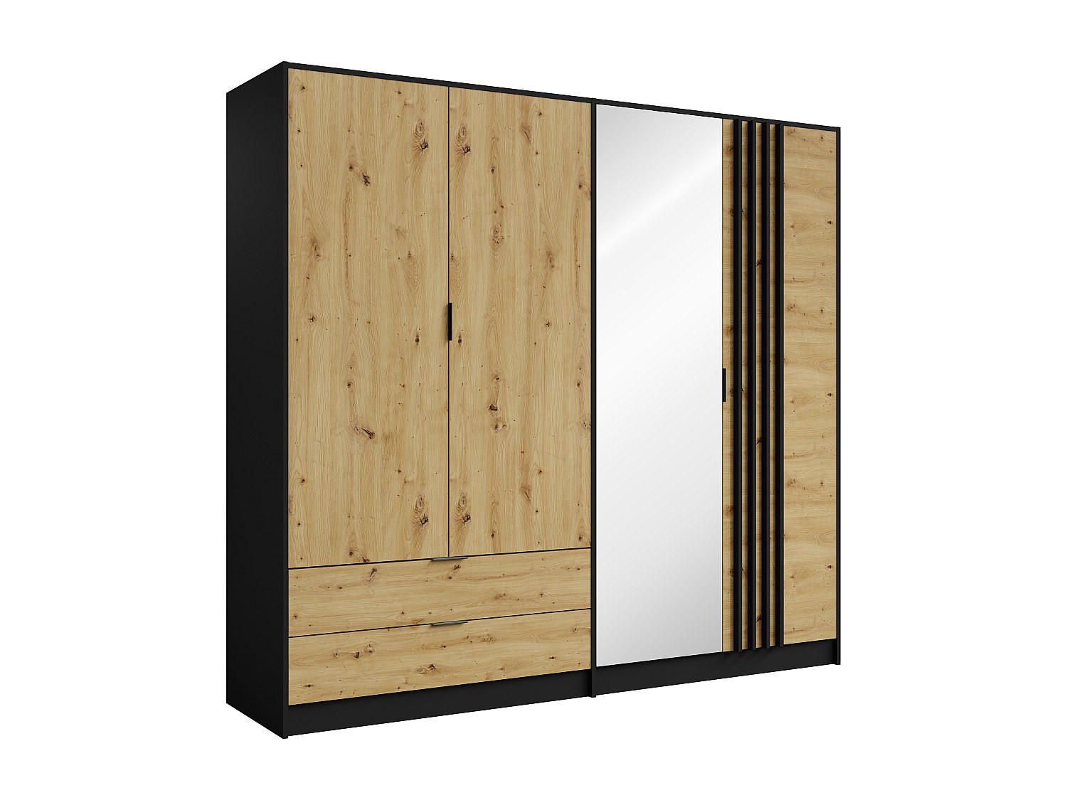KLEIDERSCHRANK - 220.5 cm x 54 cm - Holz, Platte - Schwarz, Naturfarben Hell - TUNALO - Schwarz/Naturfarben, Holz (220.5/203/54cm) - Vente-Unique