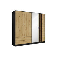 KLEIDERSCHRANK - 220.5 cm x 54 cm - Holz, Platte - Schwarz, Naturfarben Hell - TUNALO - Schwarz/Naturfarben, Holz (220.5/203/54cm) - Vente-Unique