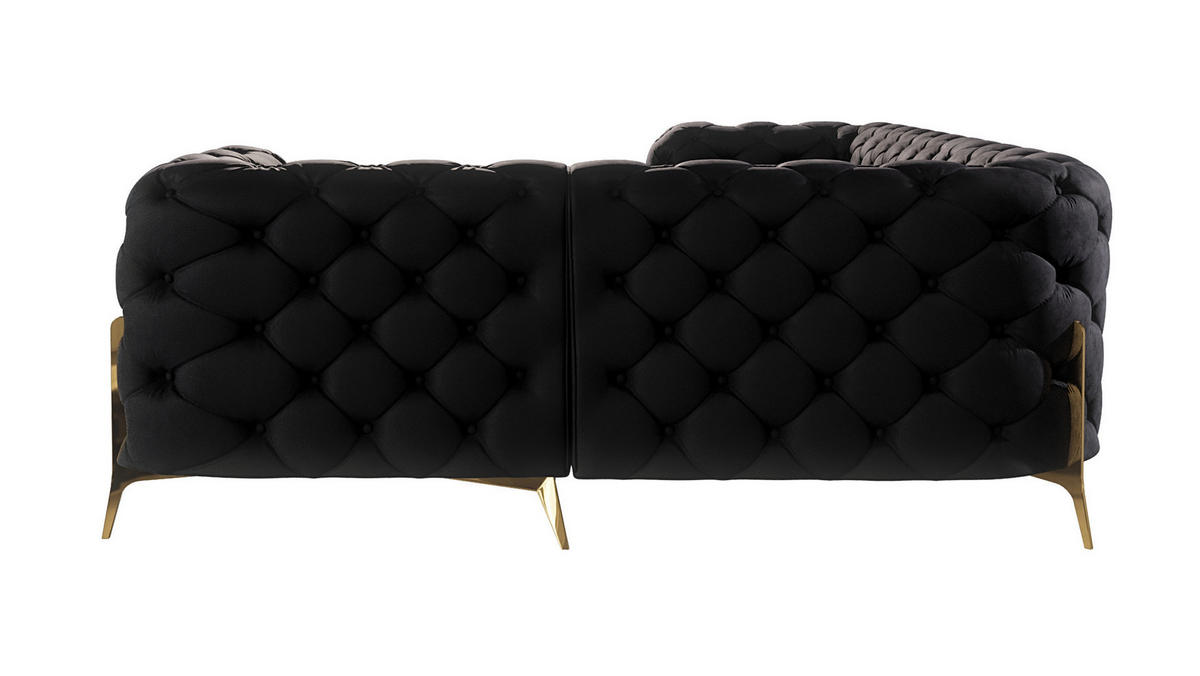 ECKSOFA Chesterfield Lexi Schwarz Samt, Ottomane rechts - Goldfarben/Schwarz, Holz/Textil (264/204cm) - S-Style Möbel