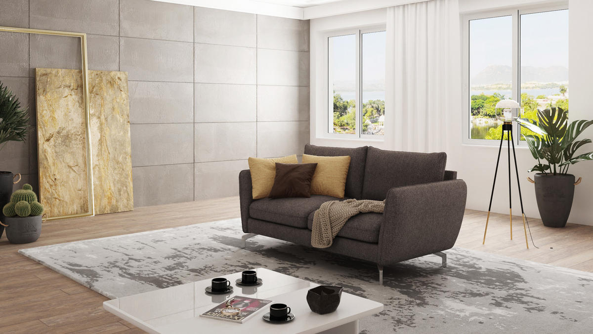 2-SITZER-SOFA Elou Braun - Khaki Microfaser - Chromfarben/Dunkelbraun, Holz/Textil (172/87/92cm) - S-Style Möbel