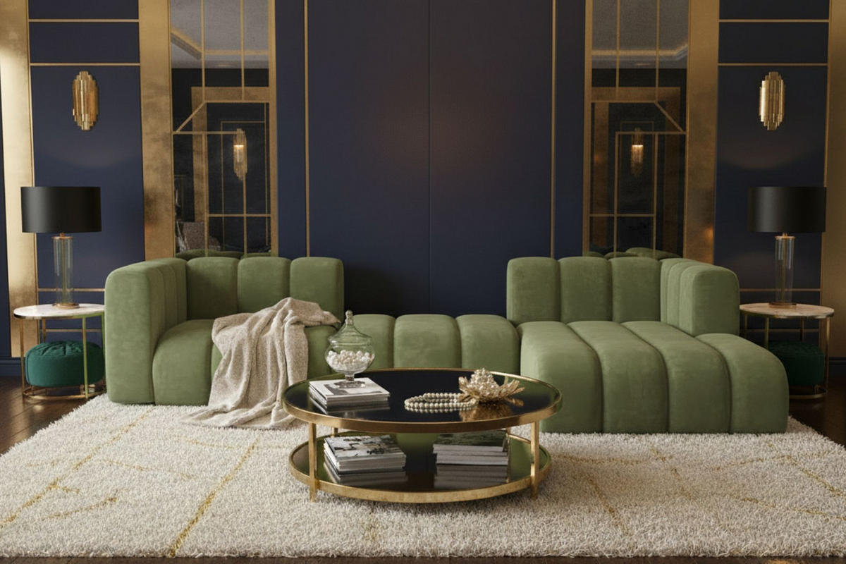 ECKSOFA L-Form Grand L 319 cm, Veloursstoff Salvador, Olive, Rechts - Olivgrün, Holz (319/179cm) - Kaiser Möbel