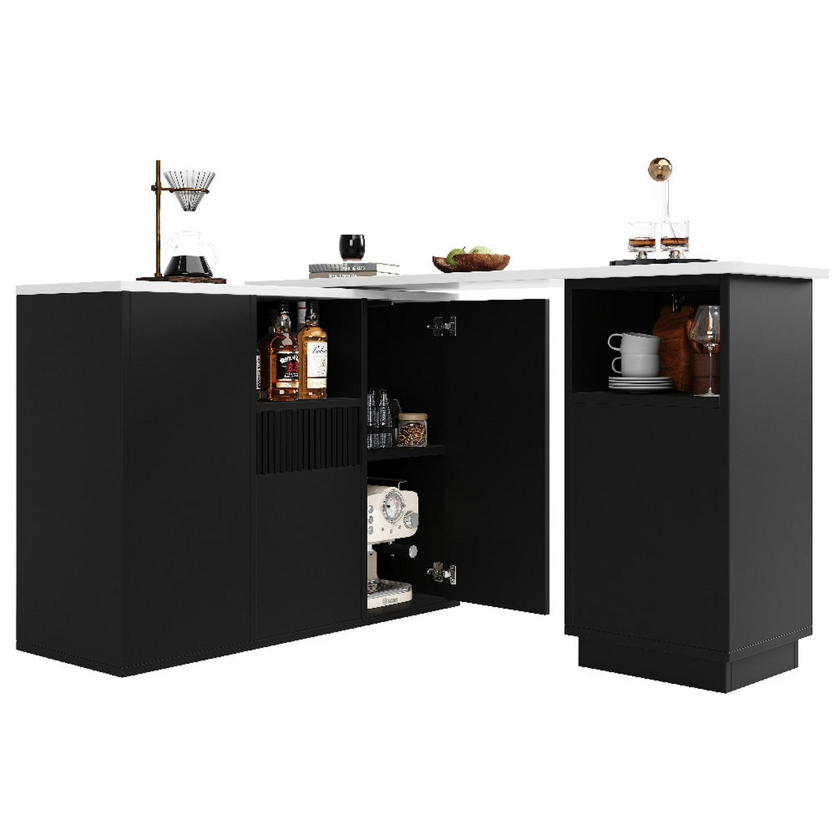 KÜCHENINSEL BARTISCH DREHBAR mit Stauraum Schwarz Marmor-Optik 210/30/100,9 cm - Schwarz, Kunststoff (30/100.9/210cm) - Rolipo