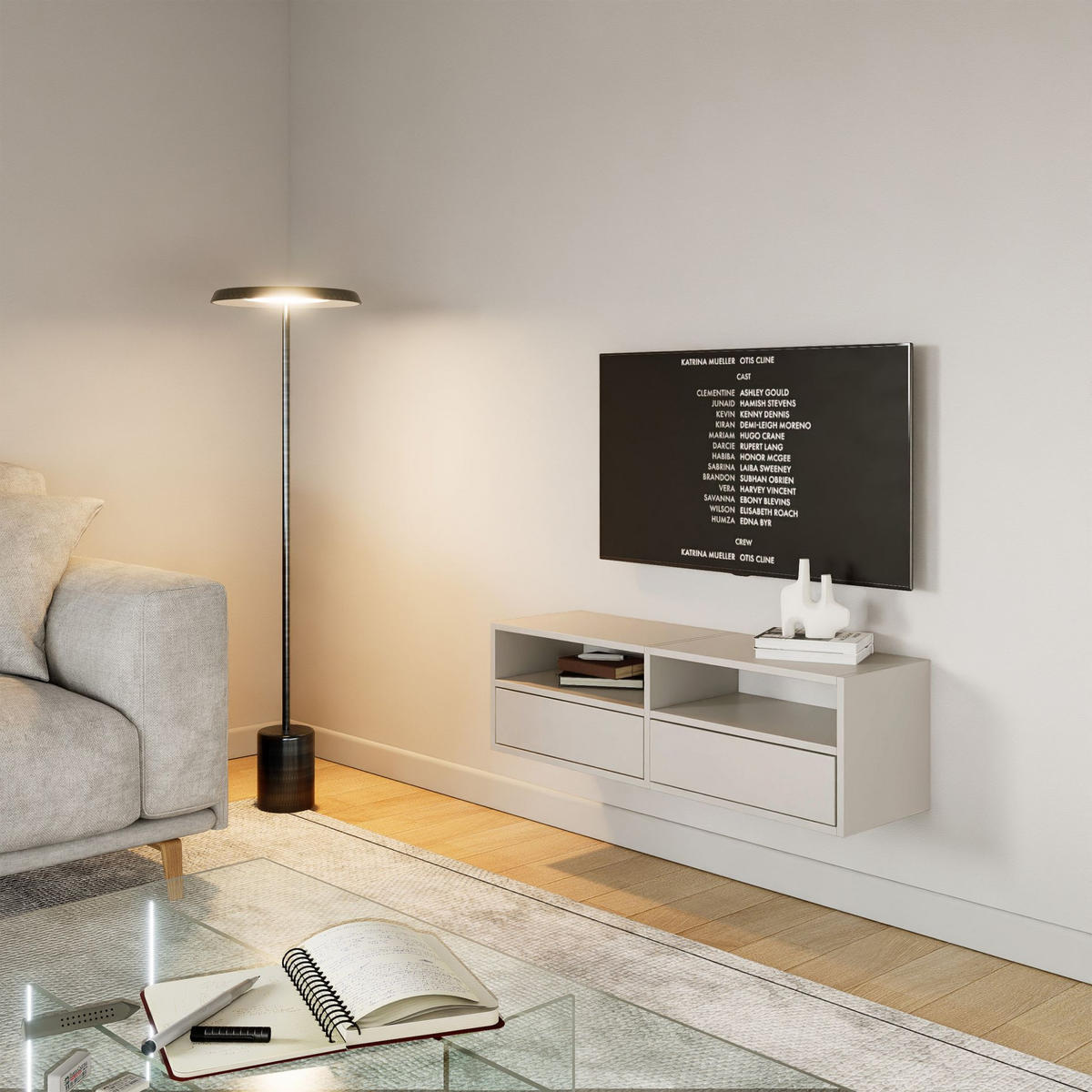 TV-LOWBOARD hängend, 2 Klappen und Ablagen, Kaschmir, 100 cm - Kaschmir, Holzwerkstoff (100.6/30/30cm) - Selsey