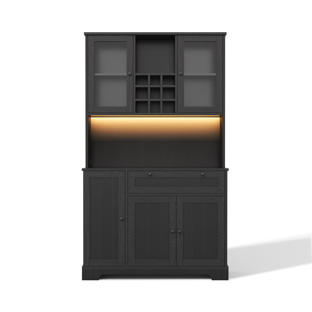 BUFFET 105/40/180 cm Schwarz mit farbwechselnder LED-Beleuchtung und 1 Schublade - Schwarz, Holz (105/180/40cm) - Oxeza