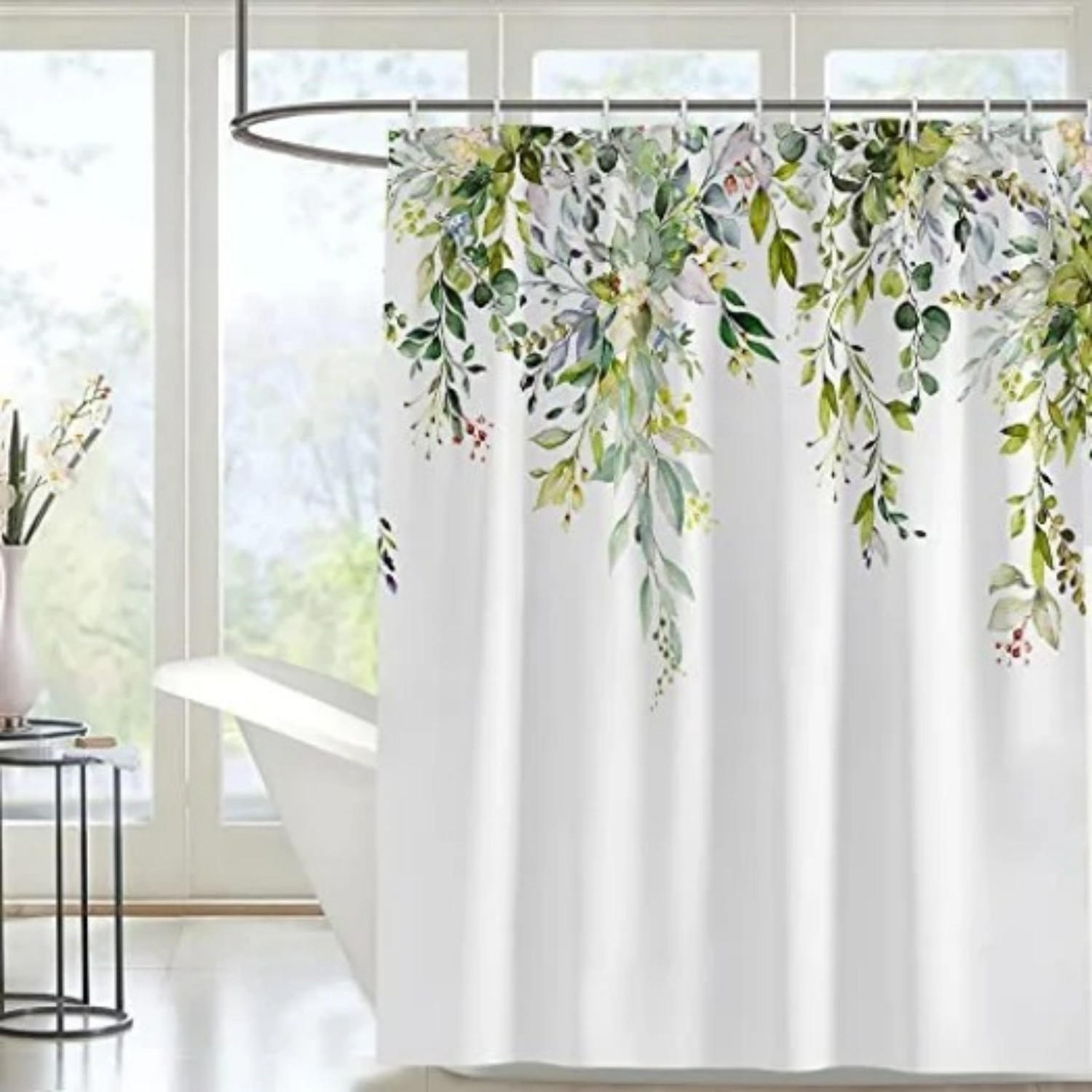 DUSCHVORHANG Grün floral bedruckt wasserdicht schimmelresistent waschbar mit Haken - Multicolor, Textil (180/180cm) - MCBOSON