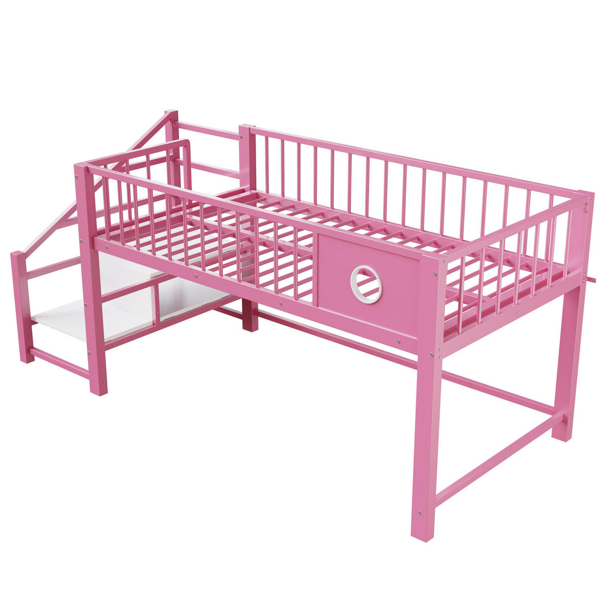 VÝŠKOVÁ posteľ 90/200 cm ružová s úložným priestorom a rebríkom z kovu - ružová, kov (90/200cm) - OKWISH