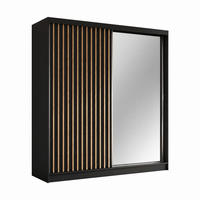 KLEIDERSCHRANK Lumil 200 cm Schwarz Spiegel Griffe silber - Schwarz, Holzwerkstoff (200/216/61cm) - KS Home Concept