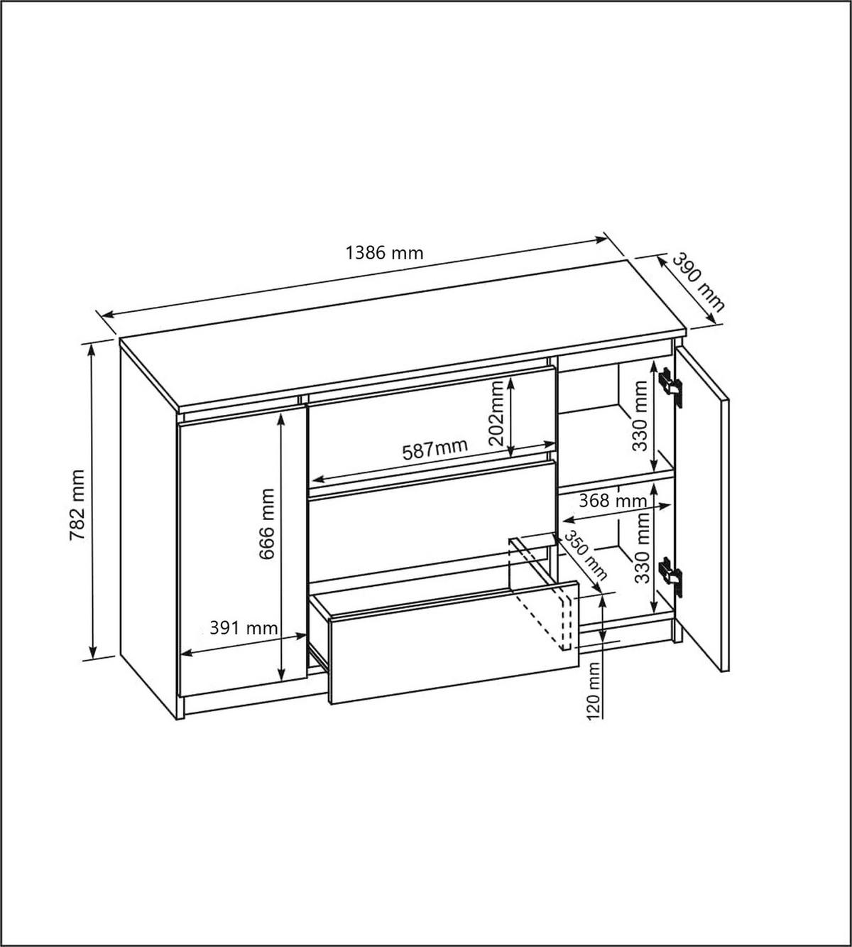 KOMMODE Schwarz 139/79/39 - Schwarz, Holzwerkstoff (139/79/39cm) - RAUMHIRSCH FURNITURE