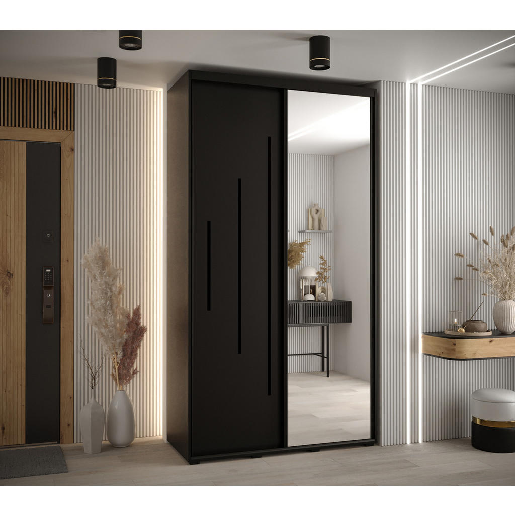 Thumbnail - Abiks Möbel Schwebetürenschrank, Schwarz, Schwarz, Schwarz, Metall, Nachbildung, 6 Fächer, 140x235x45 cm, Schlafzimmer, ...