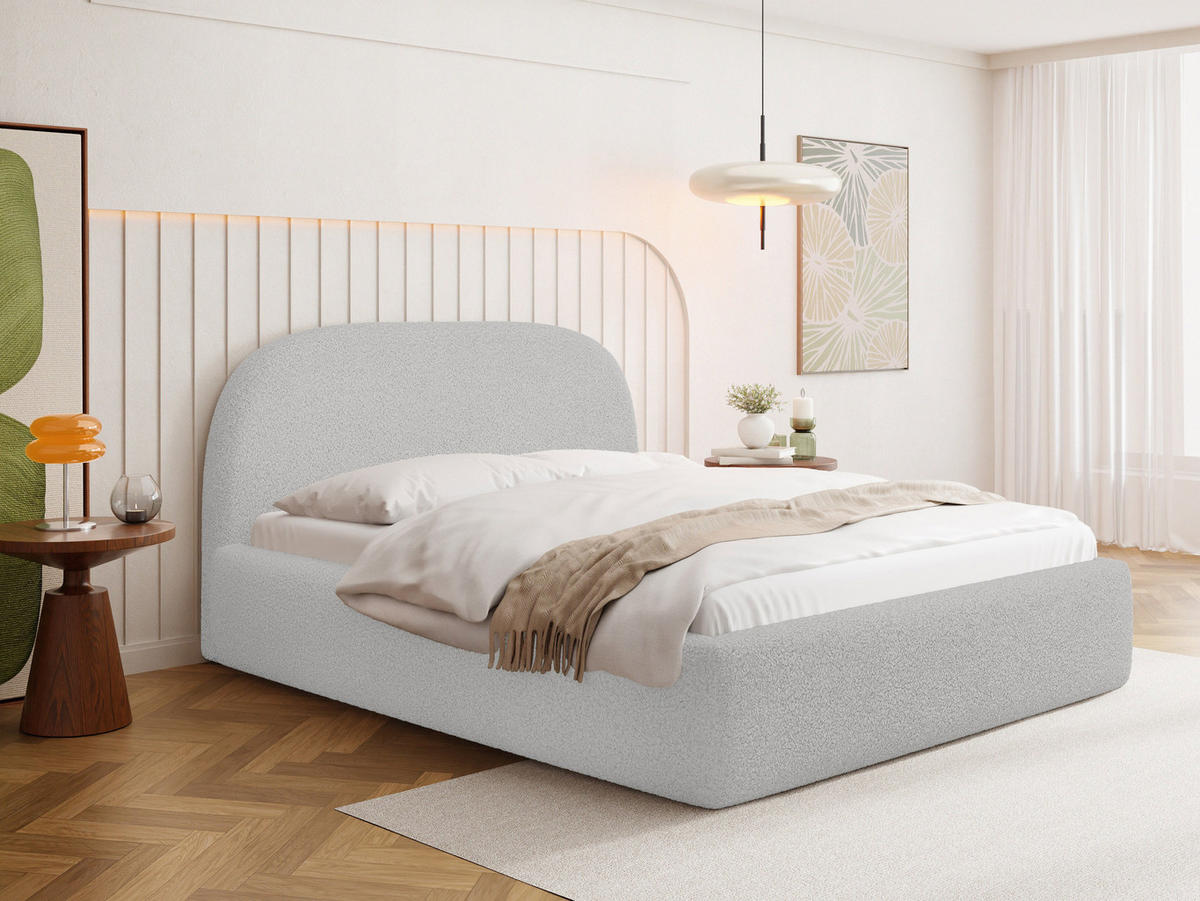 POLSTERBETT Puro mit Bettkasten, Hellgrau Boucle 120 x 200 cm – mit Metall-Lattenrost - Birkefarben/Hellgrau, Holzwerkstoff/Kunststoff (120/200cm) - WFL GROUP