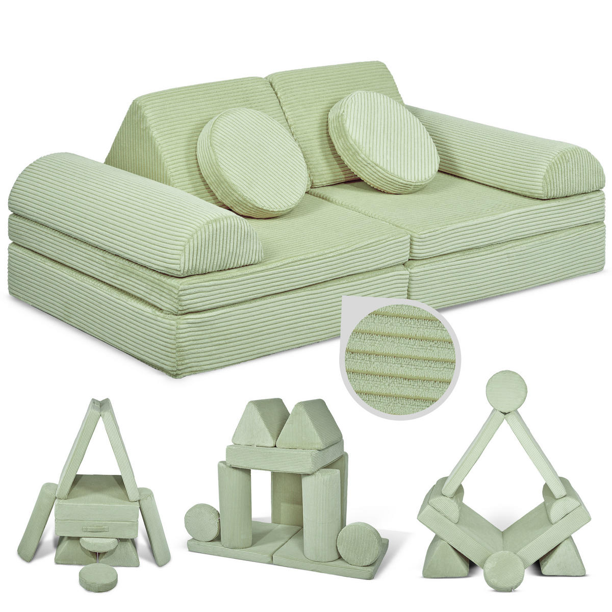 SPIELSOFA Kinder Fantasiewelt 8tlg - Grün, Textil (150/55/66cm) - Linodino