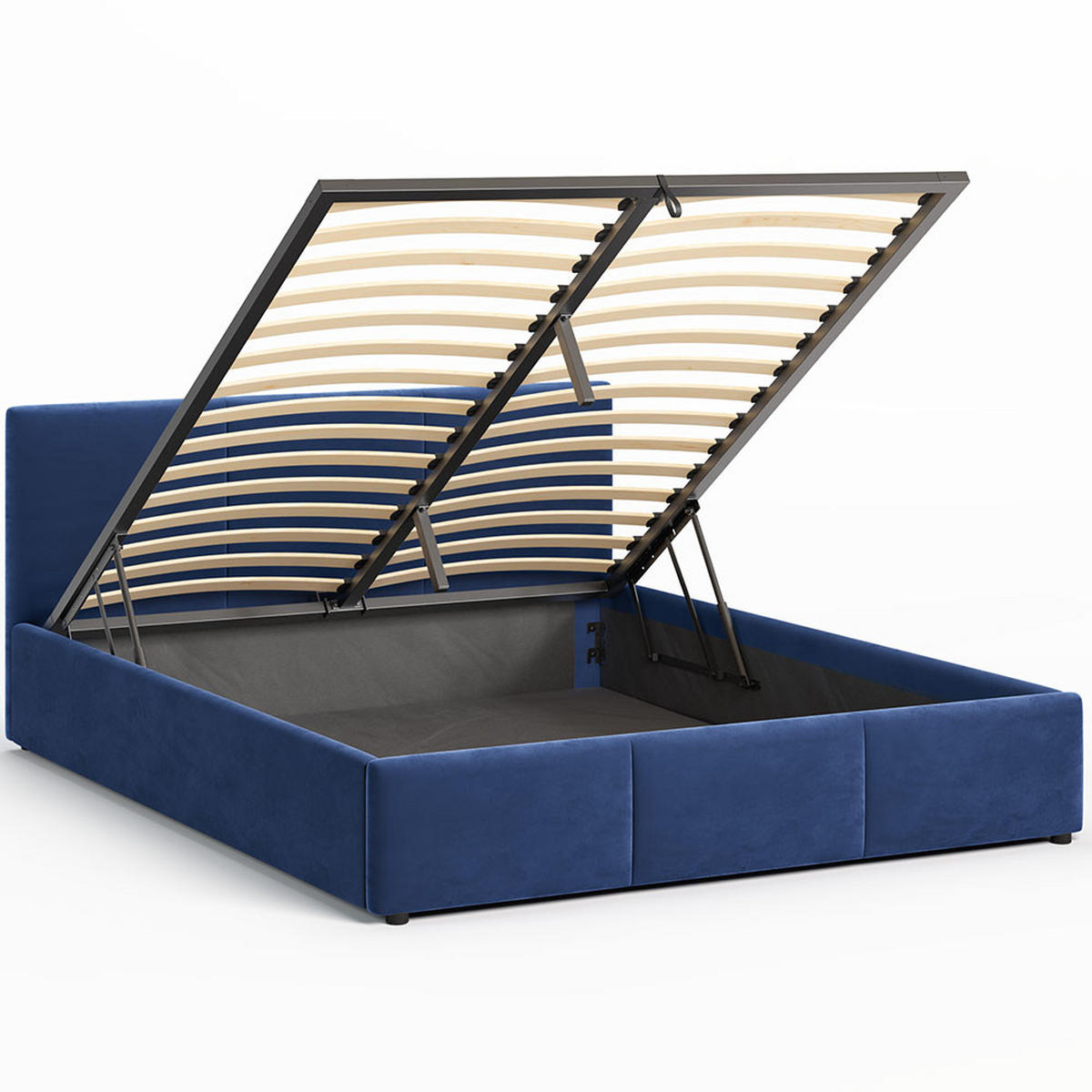 POLSTERBETT 140×200 cm mit Bettkasten und Lattenrost Nela HLR-64 Blau Velours - Blau, Holz/Metall (140/200cm) - Jana