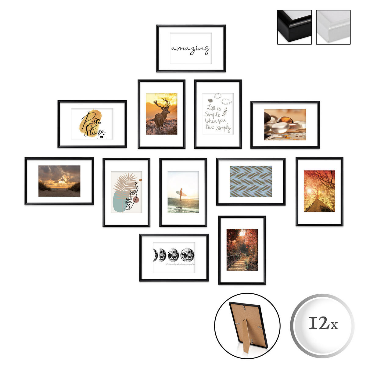 BILDERRAHMEN Sunlight Kunststoff Schwarz (12tlg) - Schwarz, Kunststoff (23/19/24cm) - BoMoe