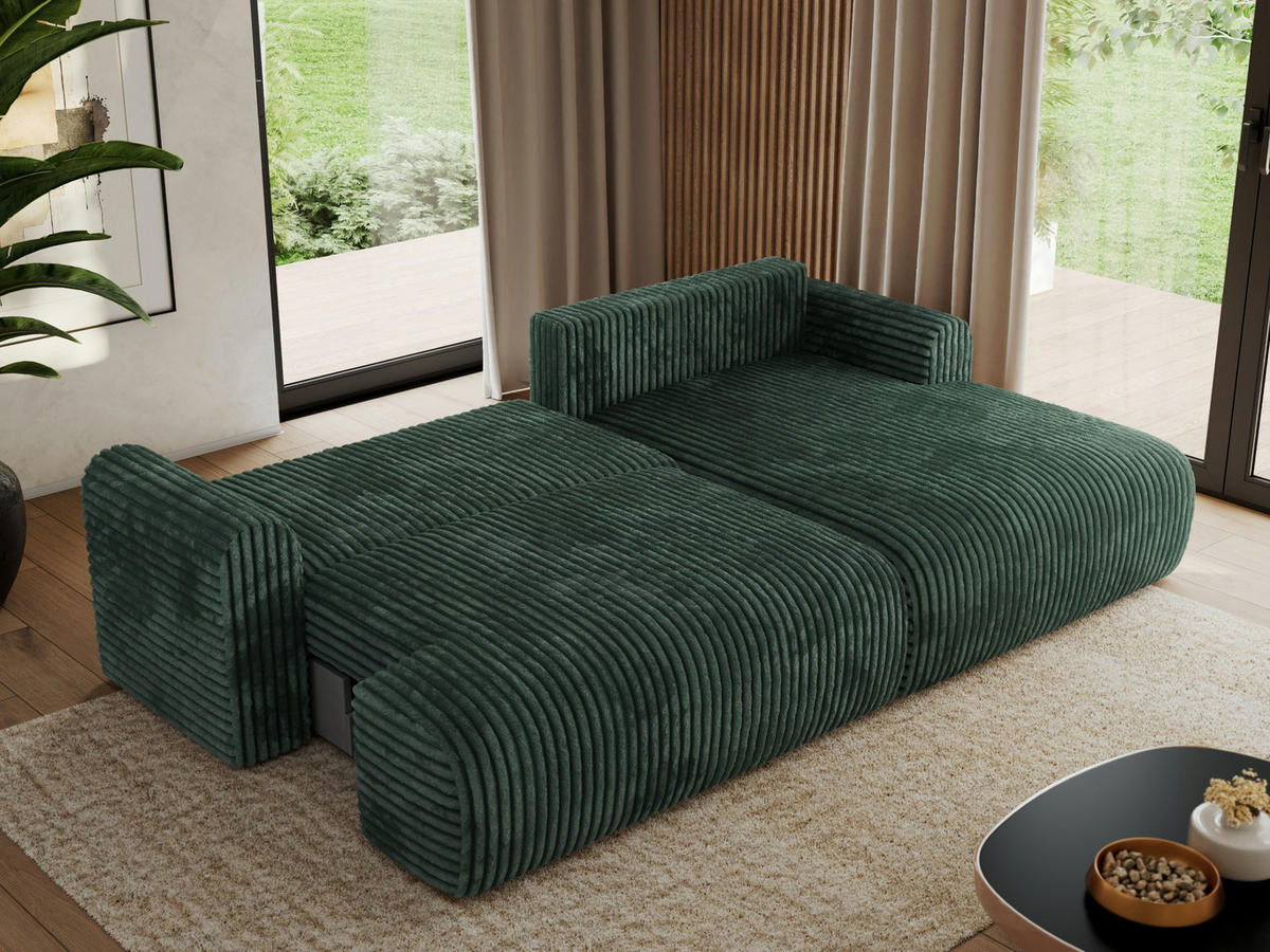 ECKSCHLAFSOFA TONO L Grün Cord - rechts - Schwarz/Grün, Kunststoff/Textil (150/260cm) - MKS