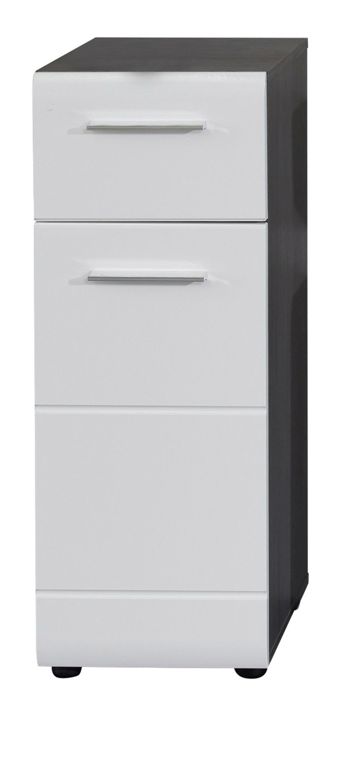 UNTERSCHRANK weiß Hochglanz, grau Rauchsilber, Badschrank 30 cm, Türanschlag wechselbar - Weiß Hochglanz/Silberfarben, Holzwerkstoff/Kunststoff (30/80/31cm) - Top.Furn