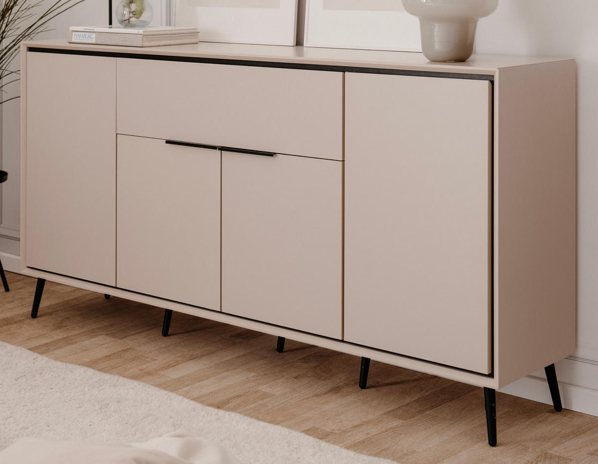 SIDEBOARD Sand und Schwarz 175 cm, Kommode mit Soft-Close-Funktion - Sandfarben/Schwarz, Holzwerkstoff/Kunststoff (175/90/38cm) - Furn.Design