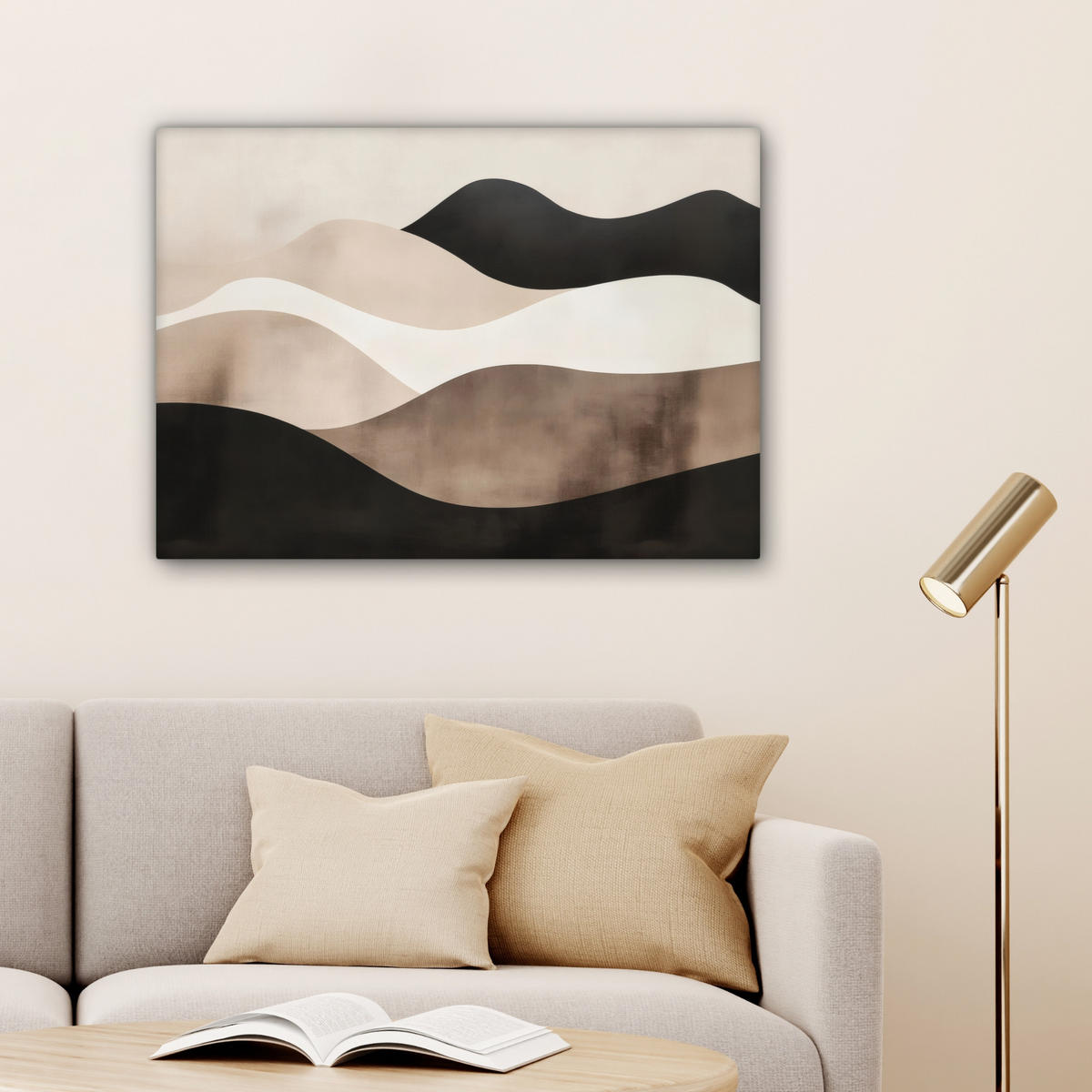 LEINWANDBILD Abstrakt - Landschaft - Wellen - Cremefarben Wandbilder 80x60 cm - Cappuccino, Textil (80/60cm) - MuchoWow