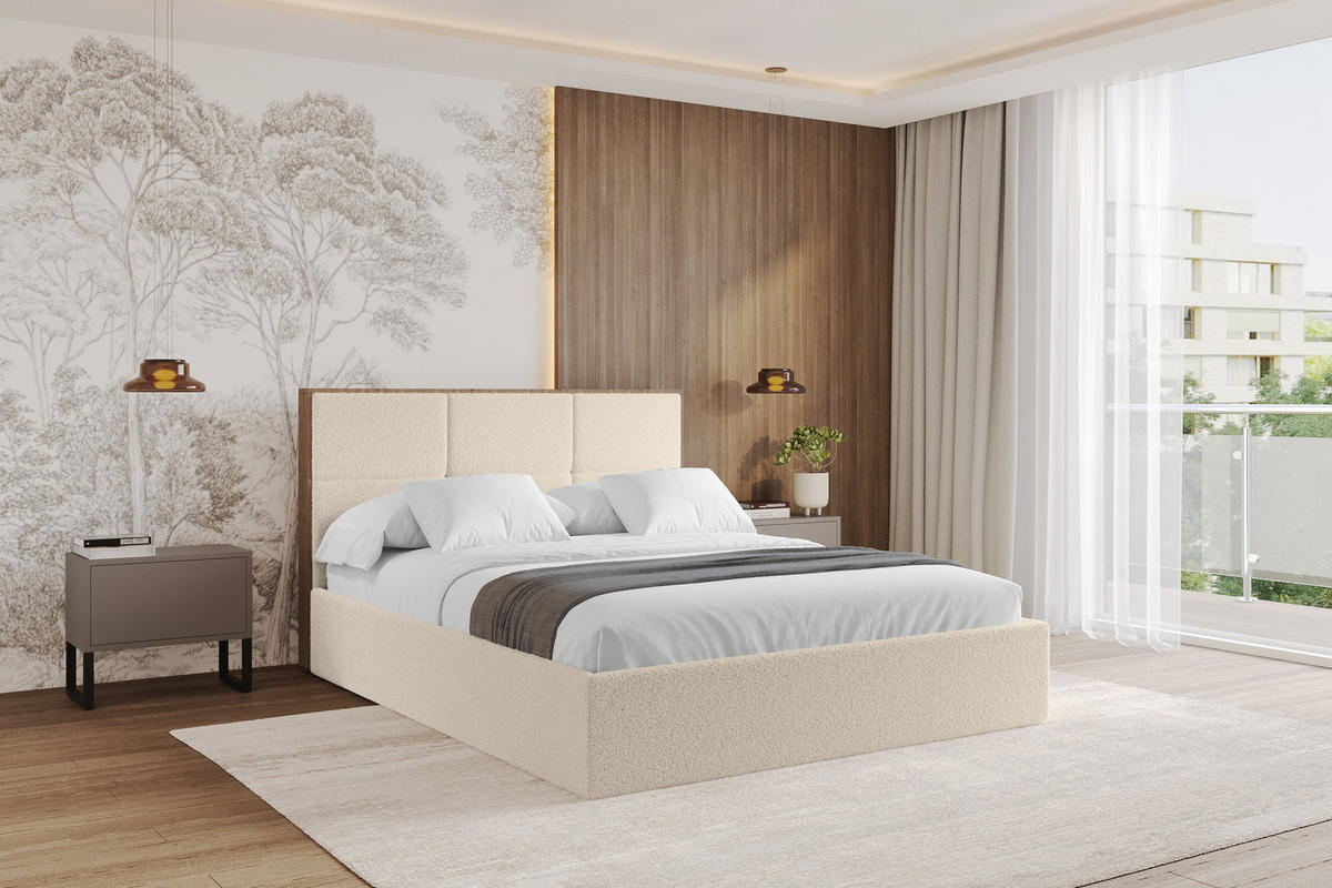 POLSTERBETT mit Bettkasten und Lattenrost, Bett mit Matratze H3/H4 - LILA 140x200 Dunkelbeige - Cappuccino, Holzwerkstoff/Textil (140/200cm) - ALTDECOR
