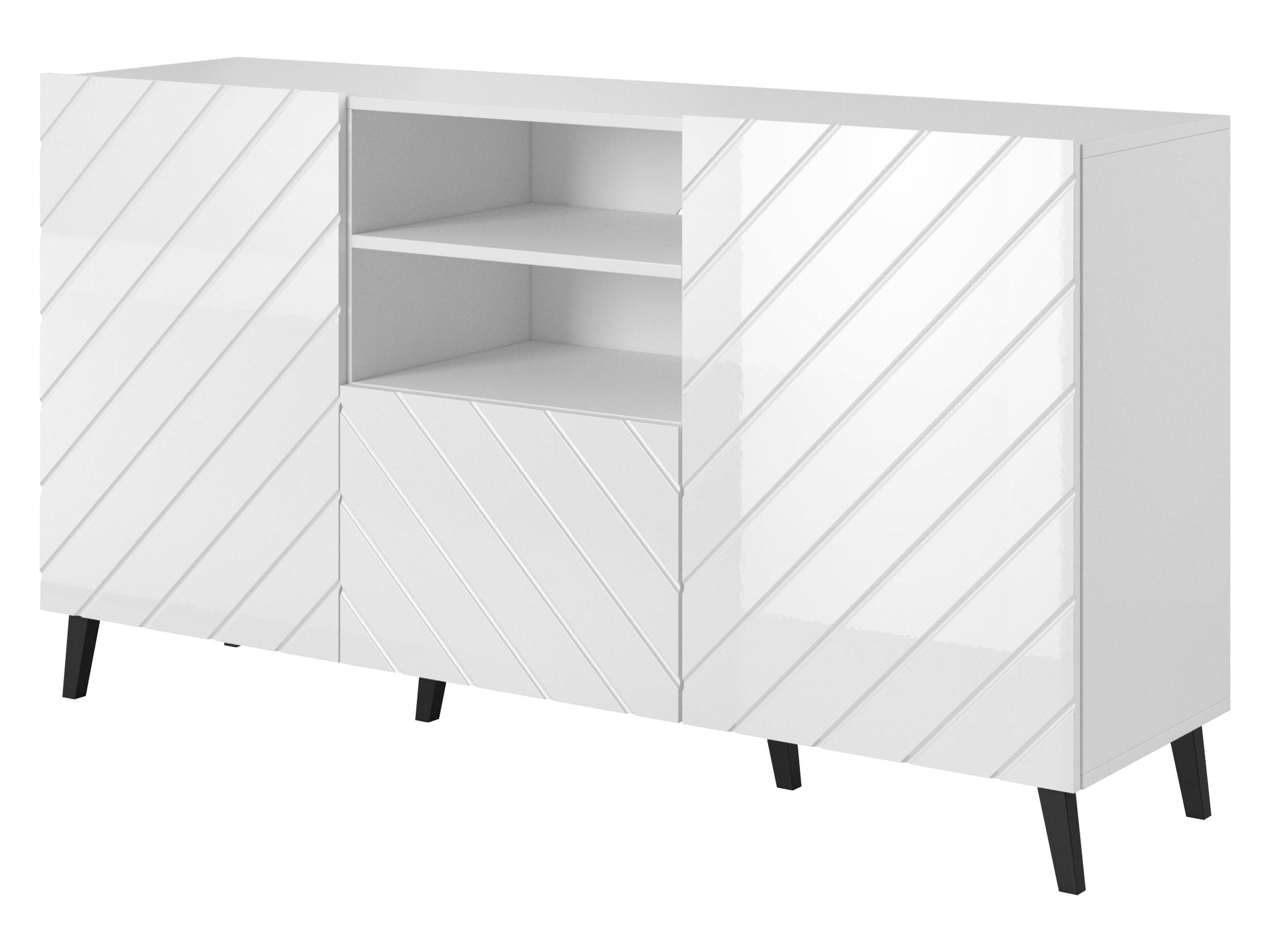Mirjan24 Kommode Weiß, Weiß Hochglanz 150x82x42 cm