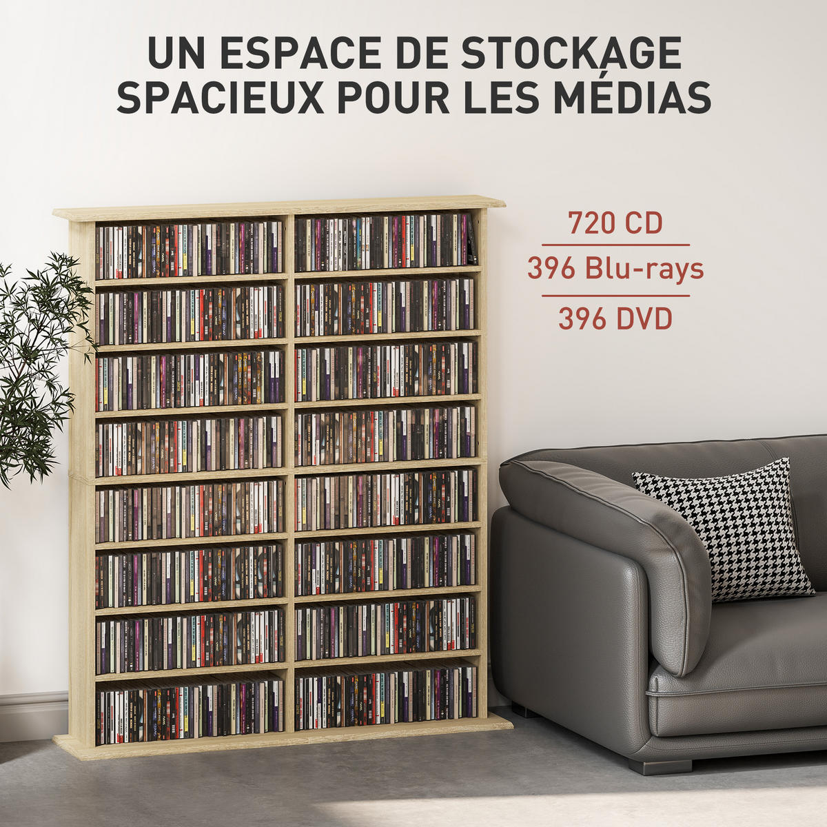 CD-REGAL DE-14452 16 Fächer, 12 verstellbare Böden Naturholz - Naturfarben, Holzwerkstoff (24/126.3/106.5cm) - ComfortXL