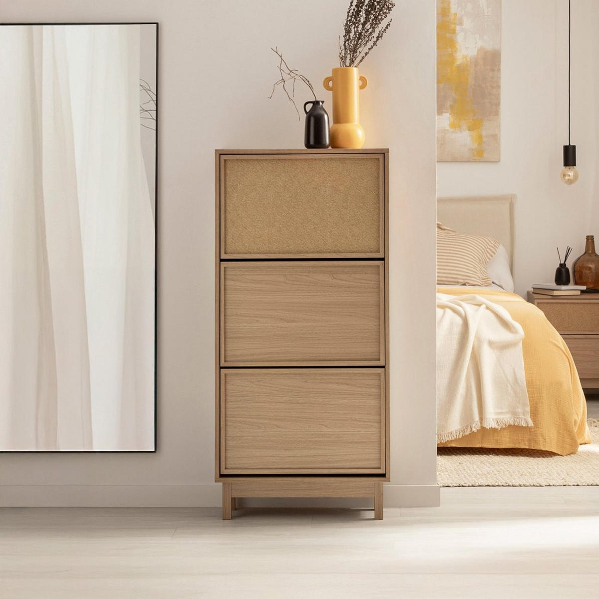 SCHUHSCHRANK SCHMALES Bora Natürlich 60 cm x 125 cm - Naturfarben, Holzwerkstoff (60/125/24cm)