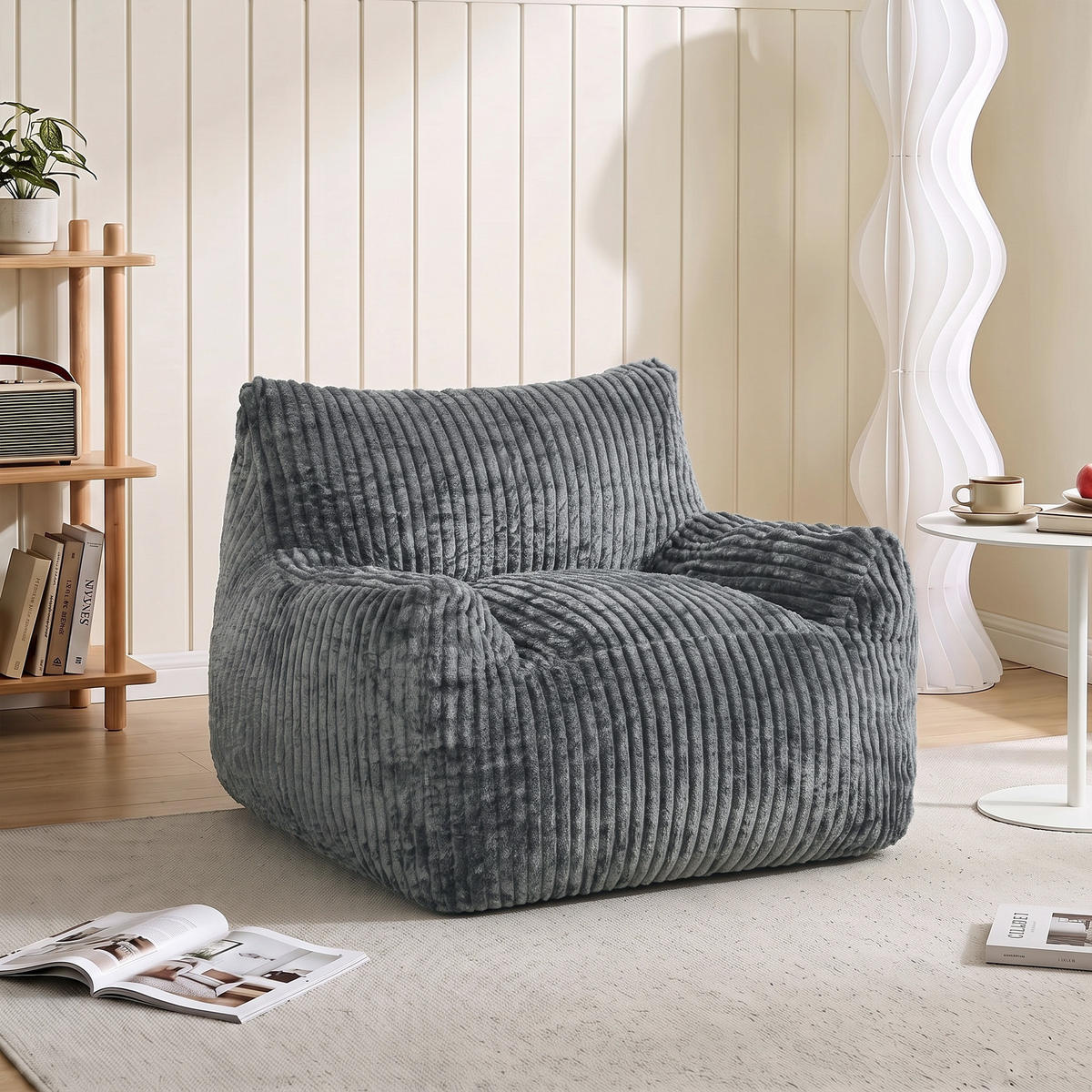 BODENSESSEL Cord Schaumstoff Grau - Grau, Textil (107/71/115cm) - HOMCOM