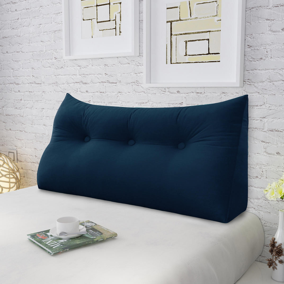 RÜCKENKISSEN für Bett Samt Blau 100 cm - Blau, Textil (50/100cm) - Vercart
