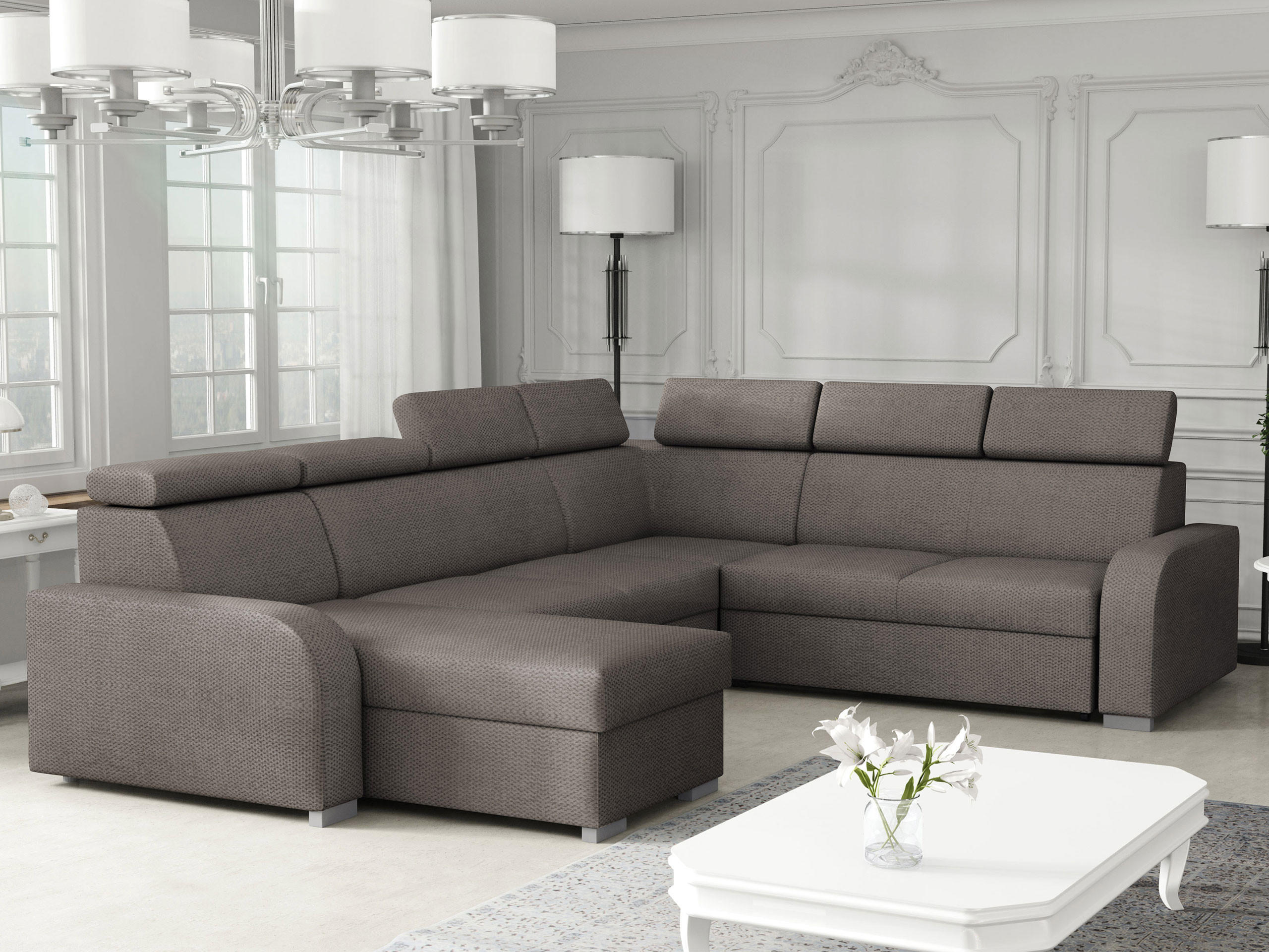 WOHNLANDSCHAFT Oslo 2rR2pLC - Silberfarben/Braun, Holz/Kunststoff (315/85/250cm) - MIRJAN24
