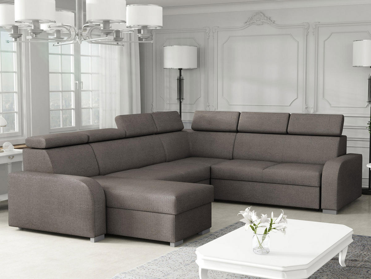 WOHNLANDSCHAFT Oslo 2rR2pLC - Silberfarben/Braun, Holz/Kunststoff (315/85/250cm) - MIRJAN24