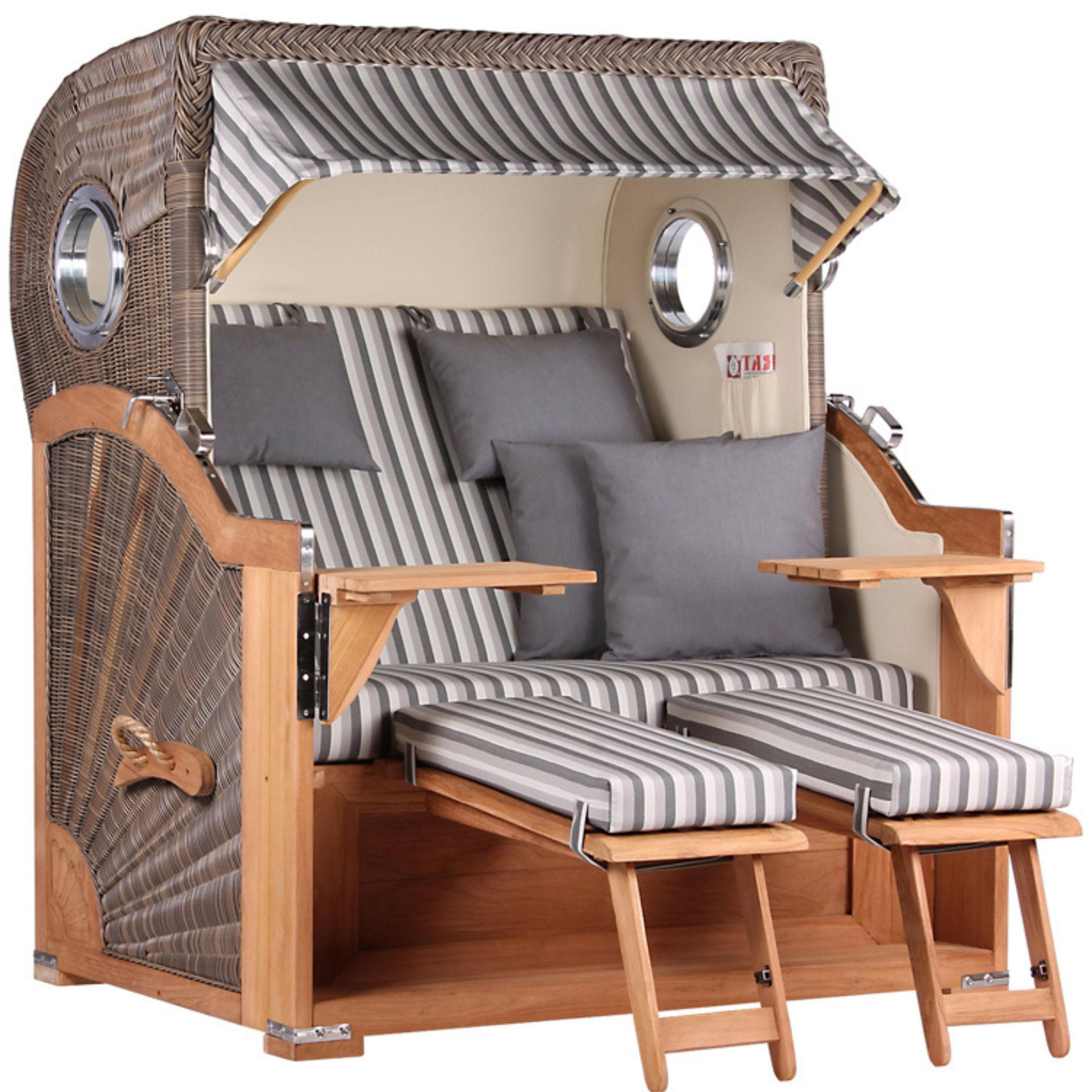 STRANDKORB Baltikum Teak 2,5 Sitzer - Braun/Grau, Holz/Metall (142/170/95cm) - Mr. Deko