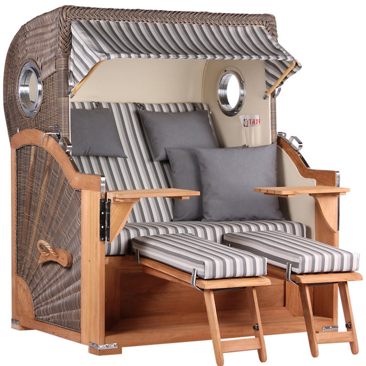 STRANDKORB Baltikum Teak 2,5 Sitzer - Braun/Grau, Holz/Metall (142/170/95cm) - Mr. Deko