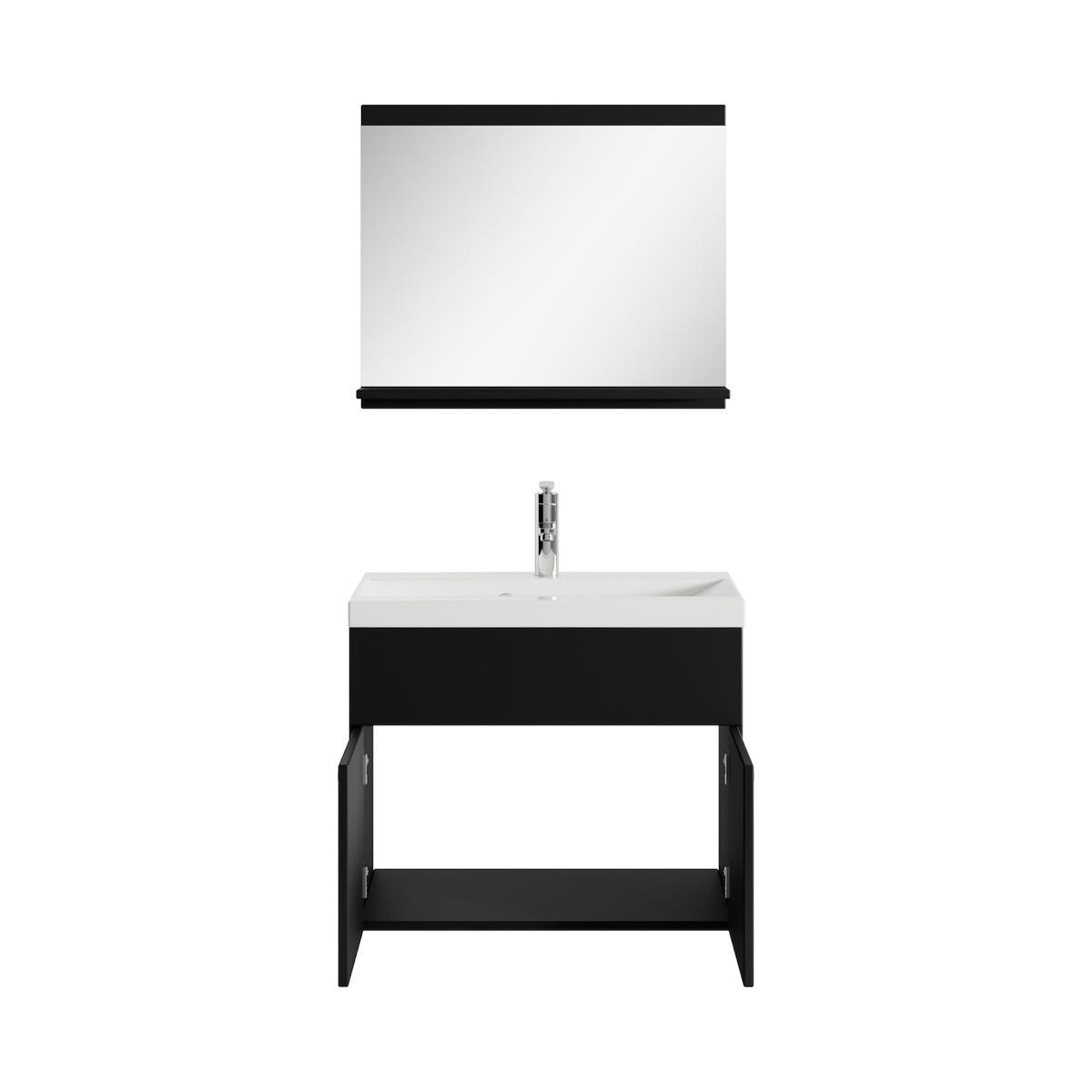 BADMÖBEL-SET Montreal 02 3 Teile Schwarz Mat - 60 x 35 x 51 cm - Chromfarben/Schwarz, Holz/Metall (60/51/35cm) - Badplaats